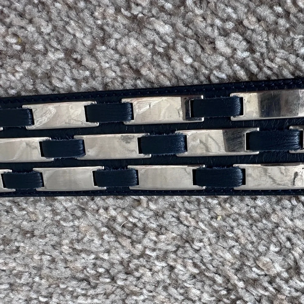 Vintage Escada Black Leather Mirrored Belt Size 42 Rockstar West Germany Made
